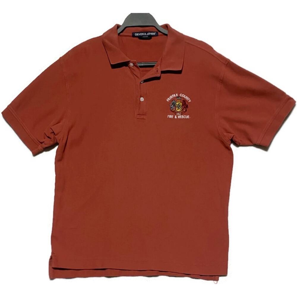 Fairfax County Fire & Rescue Polo Shirt Orange Men's Size Medium Short Sleeves